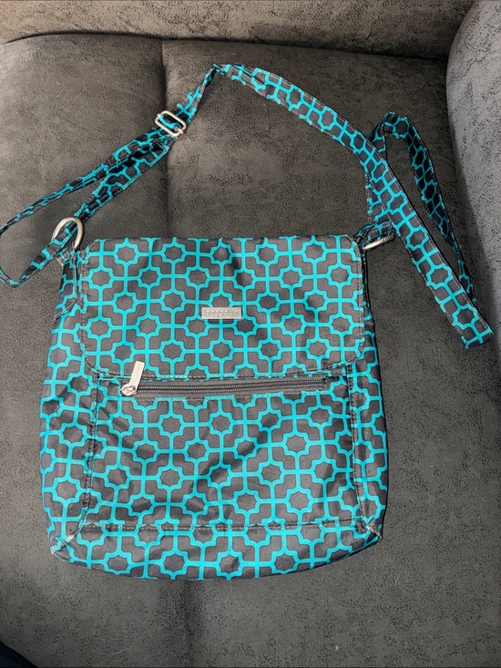 Baggallini Handbags - Baggallini Teal and Gray Geometric Crossbody Bag
